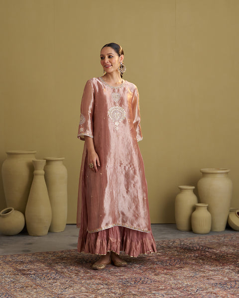 The Rose Pink Banarasi Tissue & Silk Chanderi Kalidaar