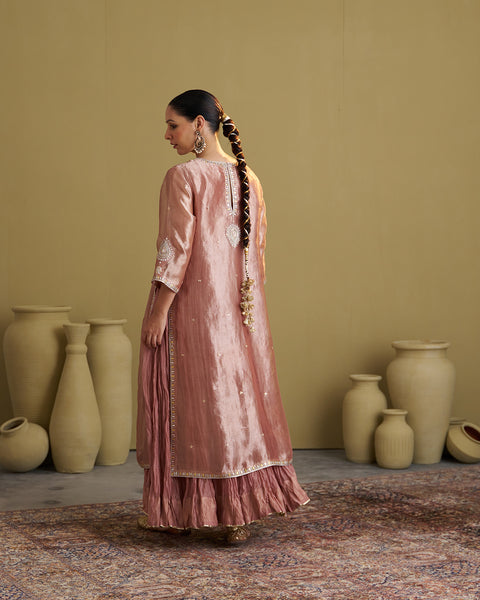 The Rose Pink Banarasi Tissue & Silk Chanderi Kalidaar