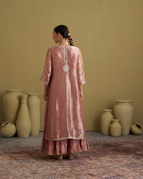 The Rose Pink Banarasi Tissue & Silk Chanderi Kalidaar