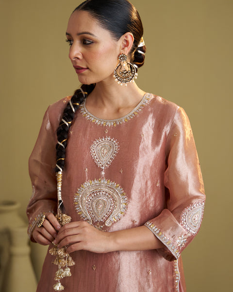 The Rose Pink Banarasi Tissue & Silk Chanderi Kalidaar