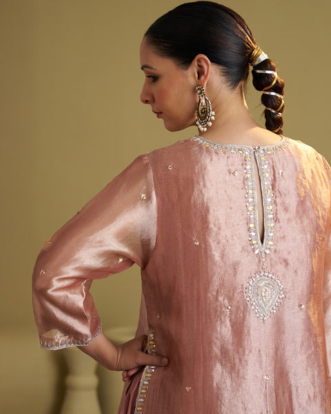 The Rose Pink Banarasi Tissue & Silk Chanderi Kalidaar