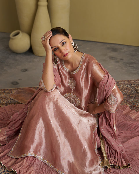 The Rose Pink Banarasi Tissue & Silk Chanderi Kalidaar
