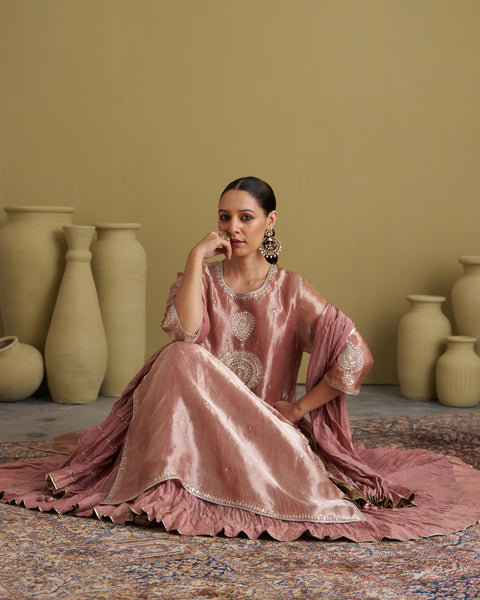 The Rose Pink Banarasi Tissue & Silk Chanderi Kalidaar