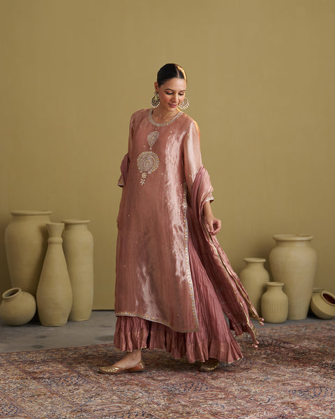 The Rose Pink Banarasi Tissue & Silk Chanderi Kalidaar