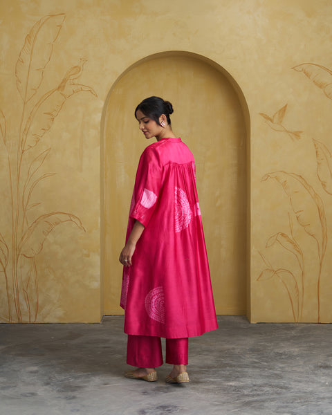 The Fuschia Pink Shibori Silk Chanderi Set