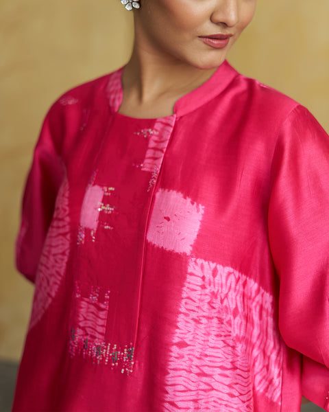 The Fuschia Pink Shibori Silk Chanderi Set