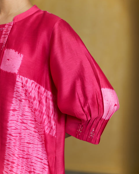 The Fuschia Pink Shibori Silk Chanderi Set