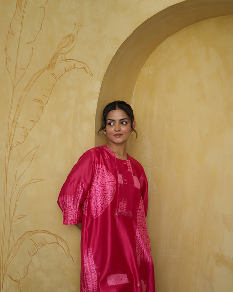 The Fuschia Pink Shibori Silk Chanderi Set
