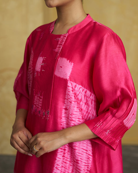 The Fuschia Pink Shibori Silk Chanderi Set
