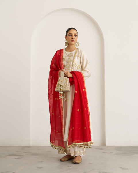 The Sindoori Red Sikka Booti Silk Chanderi Dupatta