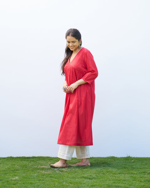 Red Pure Mul Kurta