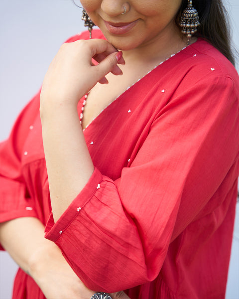 Red Pure Mul Kurta