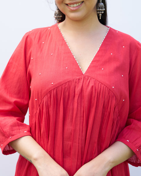 Red Pure Mul Kurta