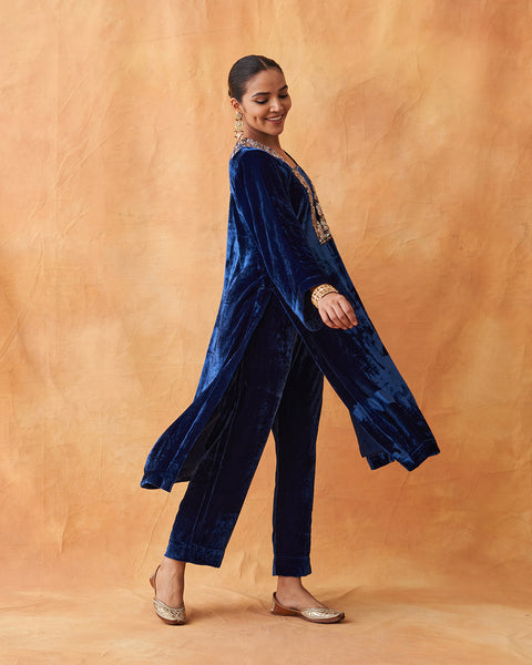 The Twilight Blue Silk Velvet Set