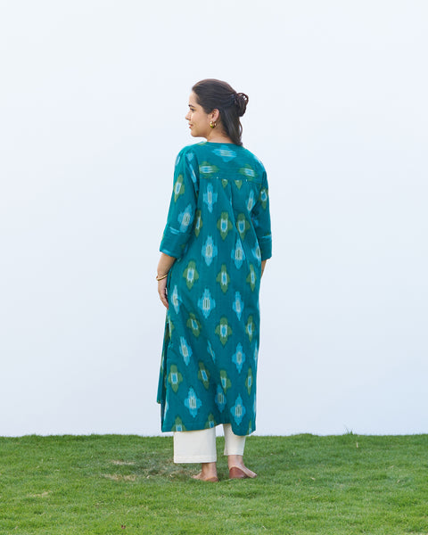 Teal Handwoven Ikat Kurta