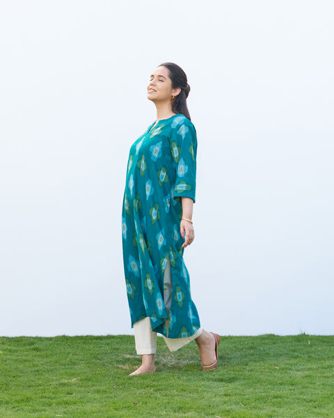 Teal Handwoven Ikat Kurta