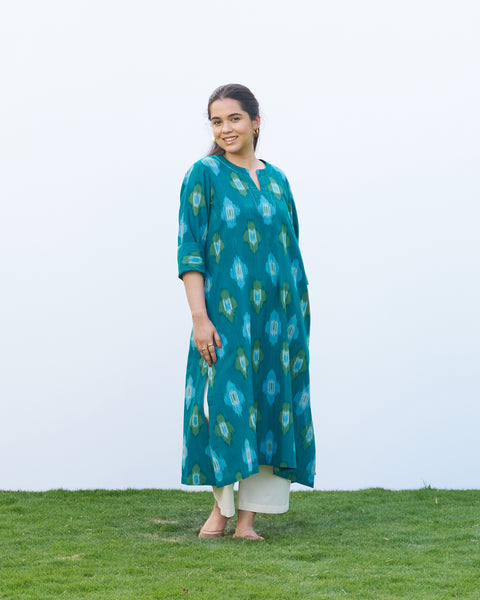 Teal Handwoven Ikat Kurta
