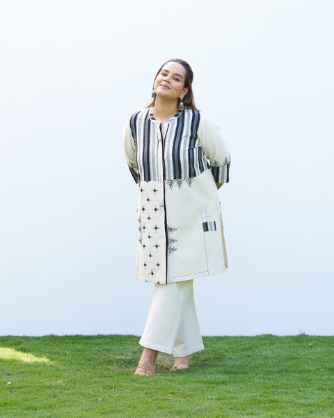 Ivory & Black Handwoven Cotton & Ikat Set