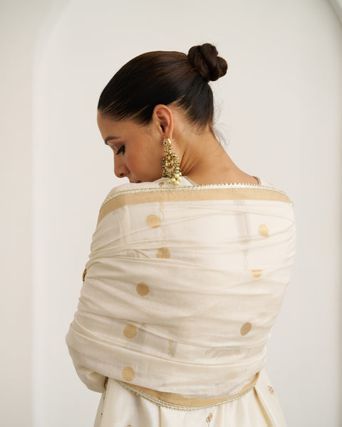 The Sona White Sikka Booti Silk Chanderi Dupatta
