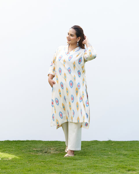 Savera White Ikat Kurta