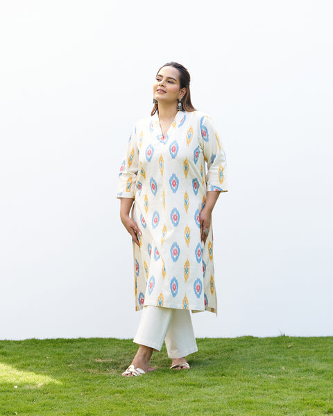 Savera White Ikat Kurta