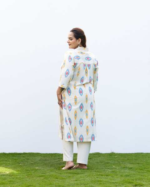 Savera White Ikat Kurta