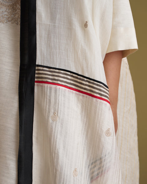The Ivory Mulberry Silk Set with Dori Handwork