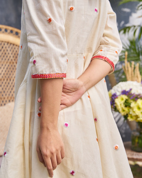 Pink Citrus & Ivory Pure Cotton Set with Embroidery