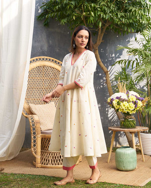Pink Citrus & Ivory Pure Cotton Set with Embroidery