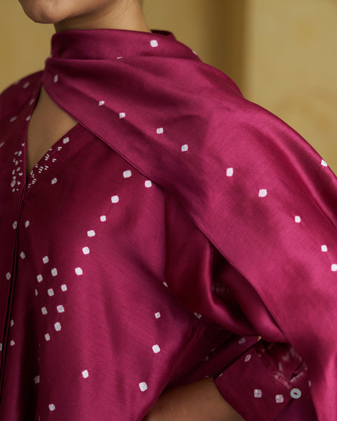 The Wine Bandhani Silk Chanderi Set