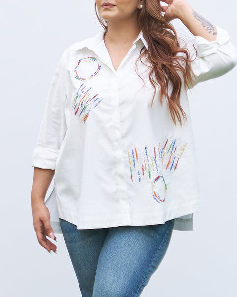 The All-Day White Scribble Shirt - Rainbow