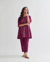 Plum Handwoven Cotton & Ikat Co-ord Set with Handwork
