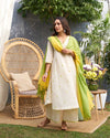 Lime Yellow & Ivory Pure Cotton Set with Embroidery