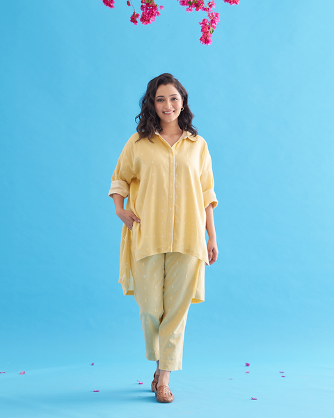 Butter Yellow Handwoven Cotton Anti-Fit Co-ord Set
