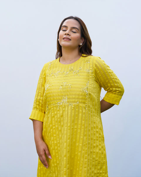 Bright Yellow Silk Chanderi Set