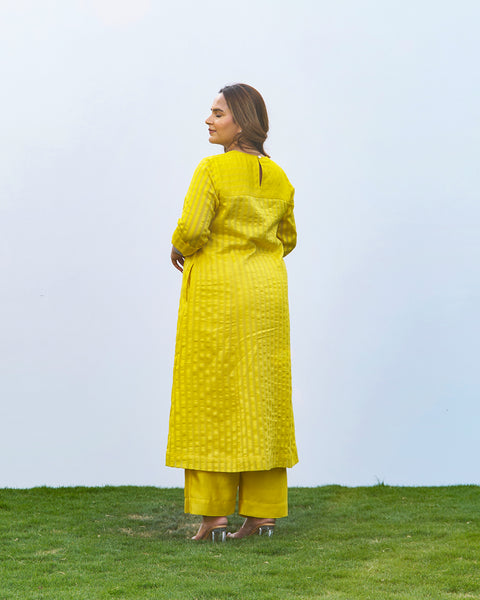 Bright Yellow Silk Chanderi Set