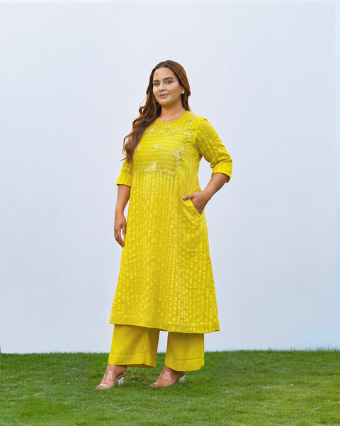 Bright Yellow Silk Chanderi Set
