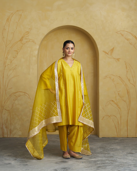 Amaltas Yellow Silk Chanderi Set