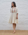 White Blossom Panelled Dress with Handwork and Handmade Tassels