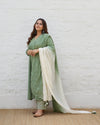 Sage & Off-White Two-Toned Pure Mul Dupatta with Handmade Tassels