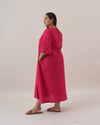 The Gulabi Pink Handwoven Slub Cotton Tunic with Patchwork Yoke