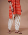 Orange Handwoven Ikat Collared Kurta with High-Low Hemline